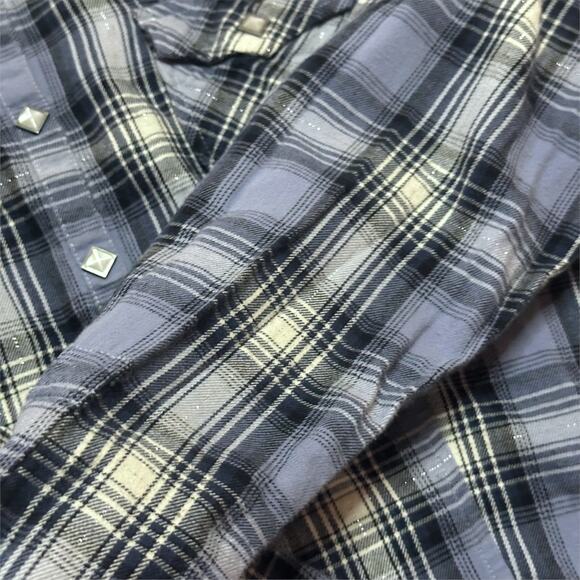 HARLEY DAVIDSON Studded Metallic Plaid Button Up Shirt Motorcycle Hipster Skate - Picture 6 of 9